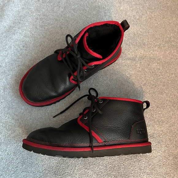 Ugg Neumel Pebble Leather Boots Mens 10 Black Red